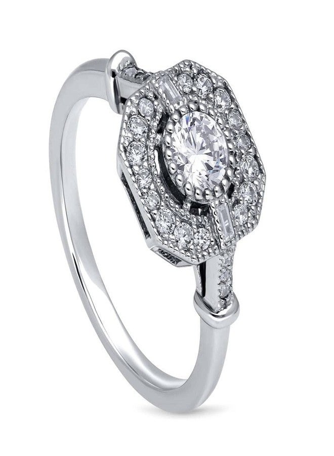BERRICLE Sterling Silver Vintage Inspired Art Deco Cubic Zirconia CZ Fashion Ring for Women, Rhodium Plated - Image 1