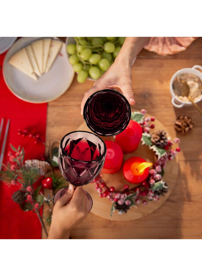 Vintage Wine Glasses Set of 6, 12 OZ Purple Glass Water Goblets, Embossed diamond Decorative Crystal Glass Cups Set, Dishwasher Safe, for Wedding, Party, Bars, Restaurants - Image 5