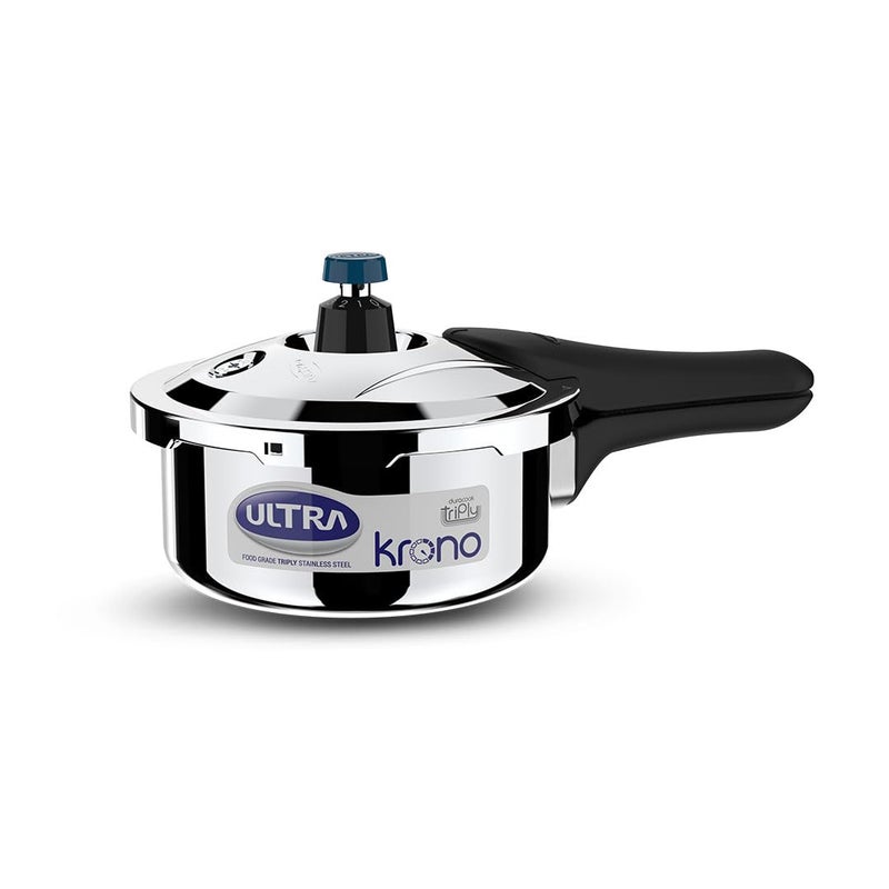 Ultra Triply Krono Pressure Cooker 2 Litre Whistle Counter Spillage Control Aisi 304 Food Grade Stainless Steel Cooker 5 Years Warranty Injection Moulded Handles Induction Compatible - Image 1