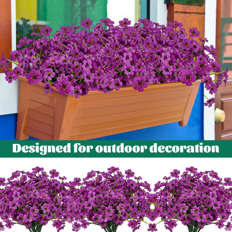 Lnoicy 24 Pcs Artificial Flowers for Outdoor,Plastic Flowers Decoration, UV Resistant Faux Flowers Shrubs, Artificial Plants for Indoor Outside Garden Home Wedding Farmhouse(Fuchsia) - Image 3
