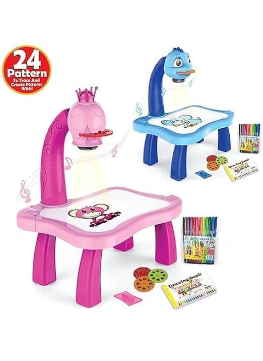 D J ENTERPRISE D J ENTERPRISE Frozen Theme 3 in 1 Kids Painting Drawing Activity Kit Table Projector Table 24 Key Blue  - Image 3