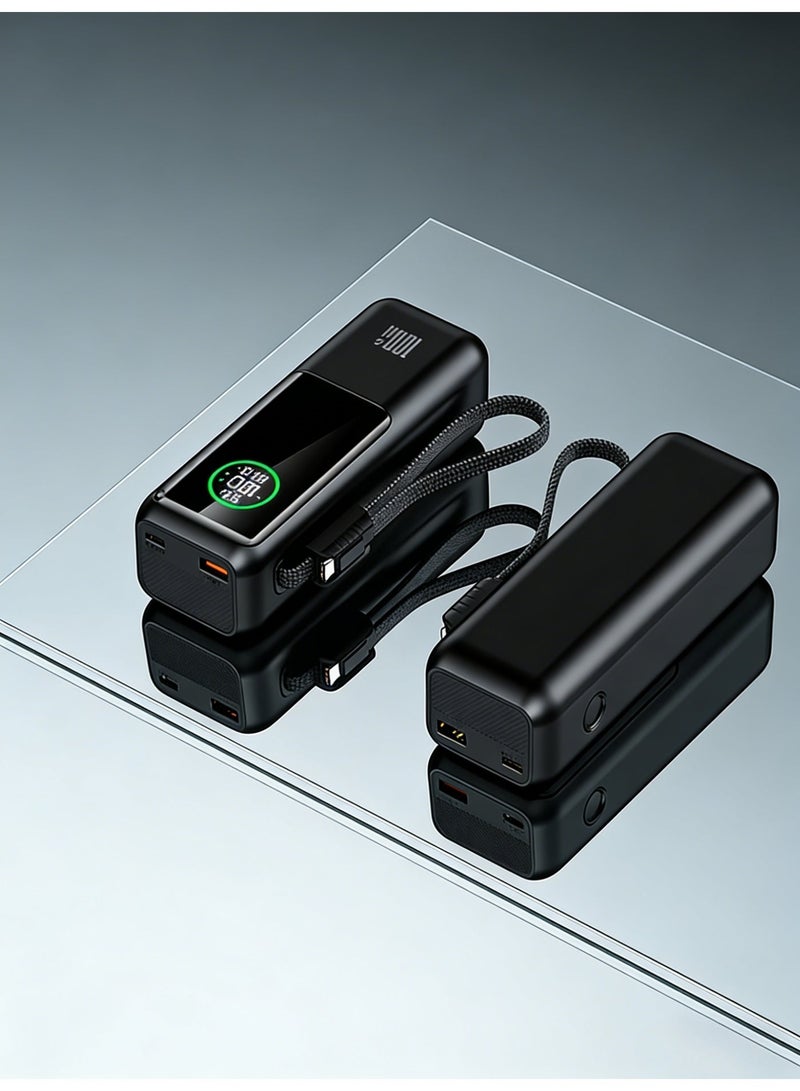 100W Portable Charger 20000mAh, Built-in Cable Power Bank with LED Display, Fast Charging for Laptop, iPhone, and Android Devices - Black - Image 2