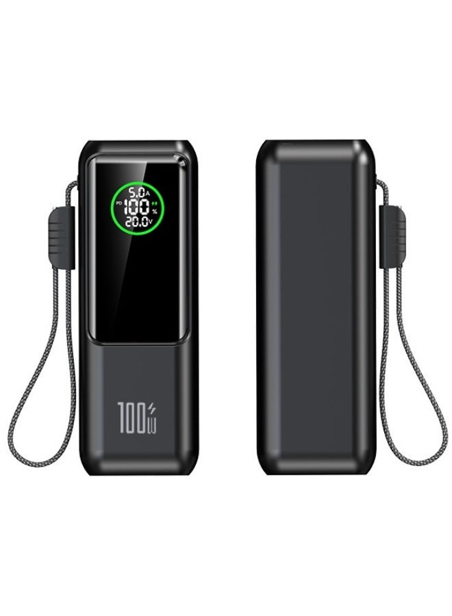 100W Portable Charger 20000mAh, Built-in Cable Power Bank with LED Display, Fast Charging for Laptop, iPhone, and Android Devices - Black - Image 3