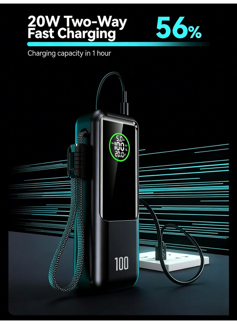 100W Portable Charger 20000mAh, Built-in Cable Power Bank with LED Display, Fast Charging for Laptop, iPhone, and Android Devices - Black - Image 5