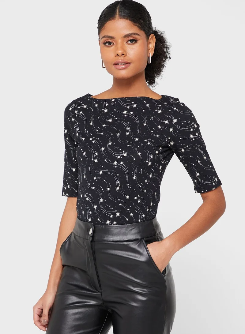 Ted Baker Printed Boat Neck Top