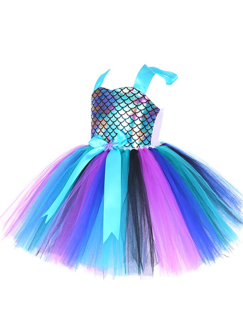 GUDOO Girl Mermaid Dress Princess Dress with LED Lights, Dress up Gift Princess Dress Birthday Gift (5-6 Years Old L) - Image 2