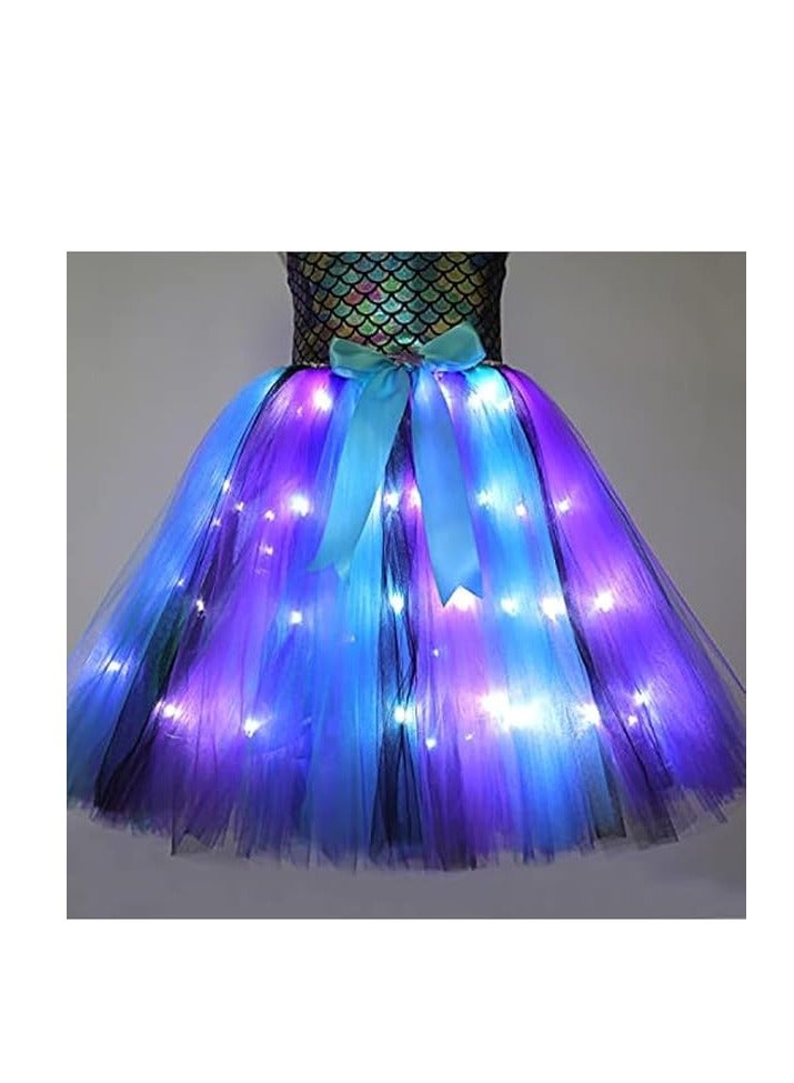 GUDOO Girl Mermaid Dress Princess Dress with LED Lights, Dress up Gift Princess Dress Birthday Gift (5-6 Years Old L) - Image 4