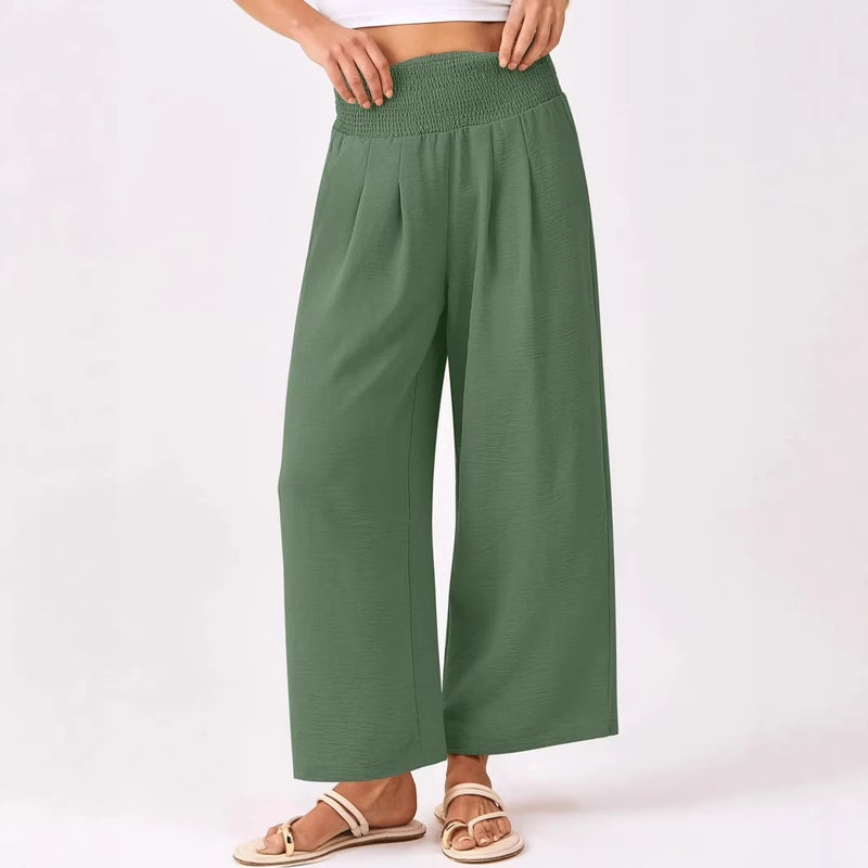 Women's Solid High-Waist Elastic Straight Cropped Pants - Image 2