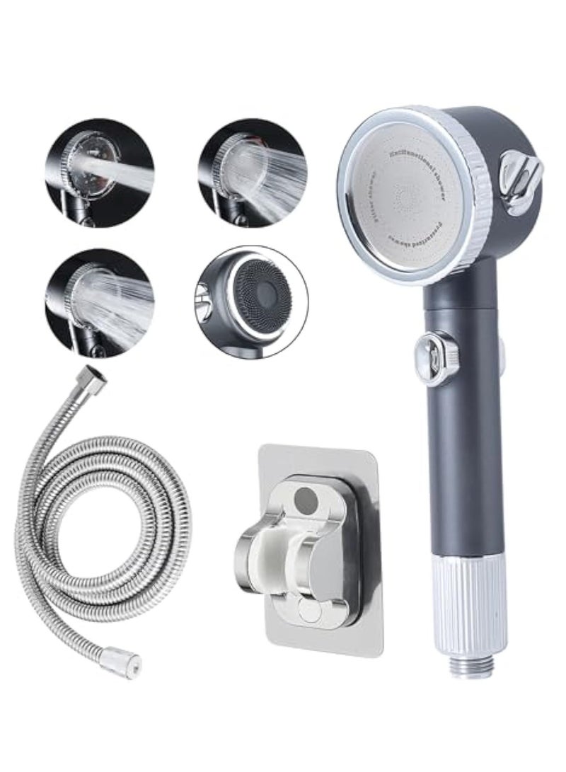SOLARAE High Pressure Shower Head, Shower Head with Handheld, 3 Spray Modes, Handheld Shower Head with Skin Massager, One Key On Off, Water Saving, with Stainless Hose and Adjustable Self-Adhesive Braket - Image 1