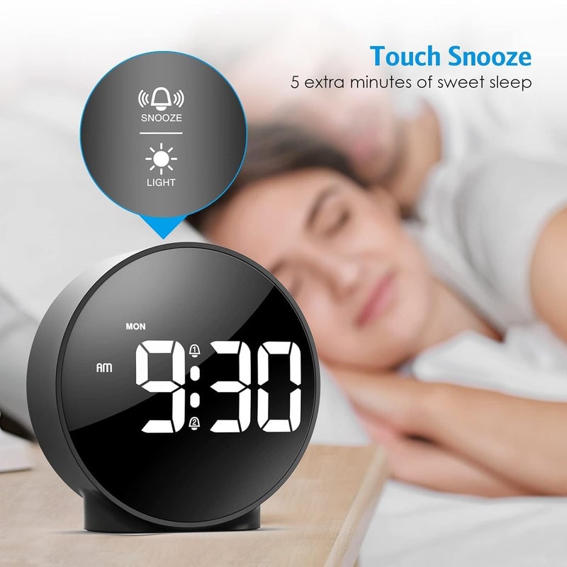 Meneflix Alarm Clock Digital Alarm Clocks for Bedrooms Heavy Sleepers LED Small Bedside Desk Alarm Clock with Adjustable Brightness Grain Clock with USB Charge Black - Image 3