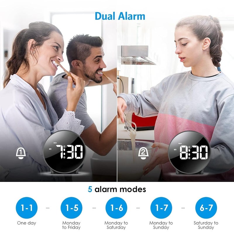 Meneflix Alarm Clock Digital Alarm Clocks for Bedrooms Heavy Sleepers LED Small Bedside Desk Alarm Clock with Adjustable Brightness Grain Clock with USB Charge Black - Image 4