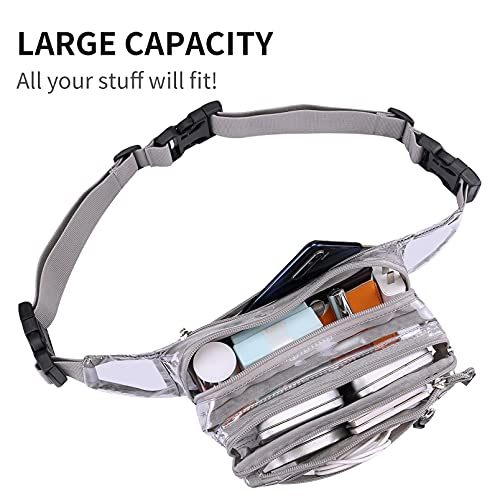 USPECLARE Clear Bag Stadium Approved Transparent Fanny Pack for Women for Work,Multi-purpose Waist Bag for Travel & Sporting Event (Grey Clear) - Image 3