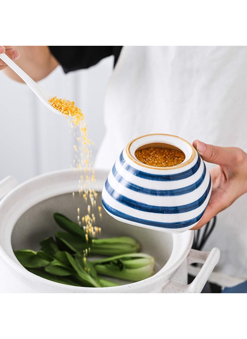 DGVR DGVR Porcelain Condiment Jar Spice Container with set of 3 Ceramic Condiment Pot Seasoning Box with Ceramic Serving Spoon and Lid - Bamboo Tray Porcelain Sugar Bowl for Home Kitchen 300ml (10.6oz)  - Image 5