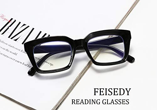 FEISEDY Retro Square Blue Light Blocking Reading Glasses Anti Glare Digital Eyestrain Reader B2479 Black 150 - Image 3