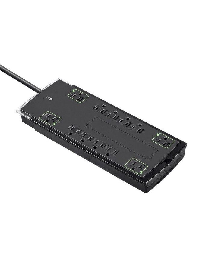 Monoprice 12 Outlet Slim Surge Protector Power Strip 10 Feet Black ; Heavy Duty Cord ; Ul Rated 4230 Joules With Grounded And Protected Light Indicator  - Image 3