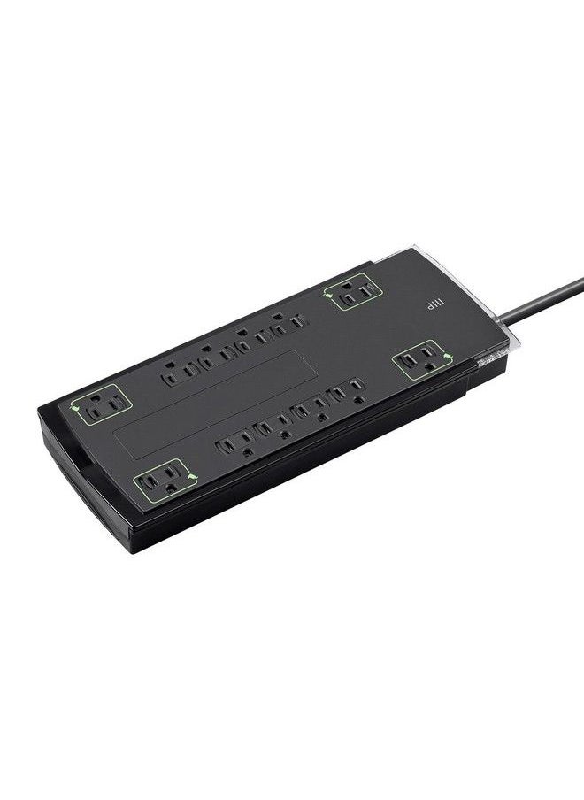 Monoprice 12 Outlet Slim Surge Protector Power Strip 10 Feet Black ; Heavy Duty Cord ; Ul Rated 4230 Joules With Grounded And Protected Light Indicator  - Image 2