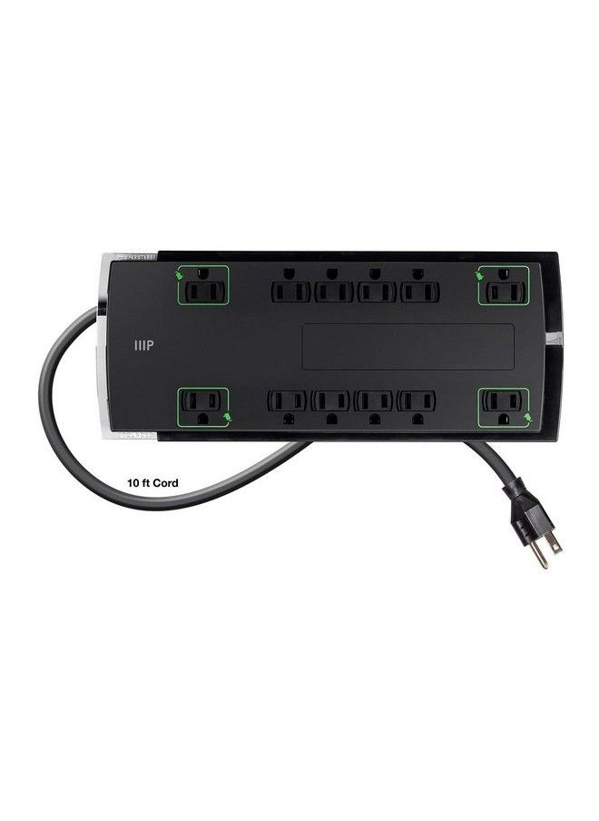 Monoprice 12 Outlet Slim Surge Protector Power Strip 10 Feet Black ; Heavy Duty Cord ; Ul Rated 4230 Joules With Grounded And Protected Light Indicator  - Image 4