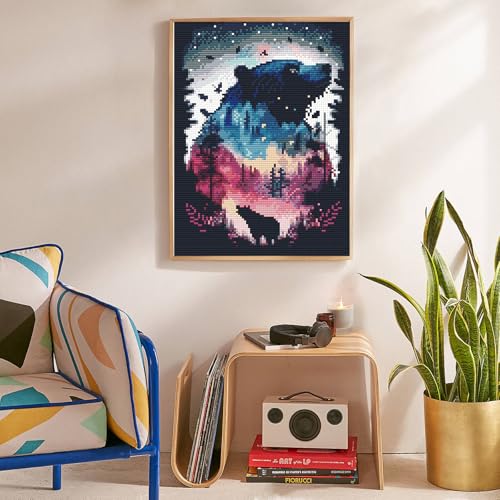 Offito Bear Diamond Art Kits for Adults, Forest Polar Bear Diamond Painting Kits for Beginners, DIY Full Drill Dots Gem Art Paint for Home Wall Decor 12 x 16 Inch - Image 3