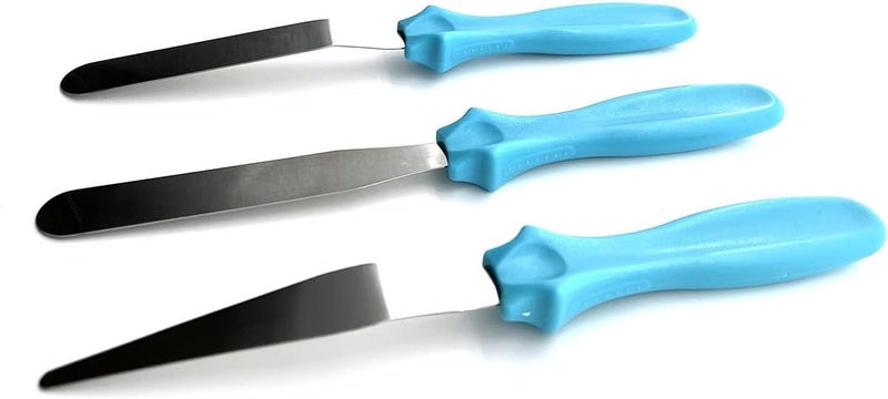 halteoly Icing Spatula,Offset Spatula Small Baking Spatulas Set with Straight4-5/8",Offset 4-1/2",Tapered 4-1/8" Stainless Steel Blade,Angled Cake Decorating Frosting Spatulas Set of 3(Blue) - Image 1