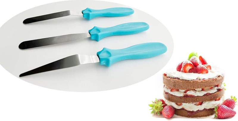 halteoly Icing Spatula,Offset Spatula Small Baking Spatulas Set with Straight4-5/8",Offset 4-1/2",Tapered 4-1/8" Stainless Steel Blade,Angled Cake Decorating Frosting Spatulas Set of 3(Blue) - Image 2