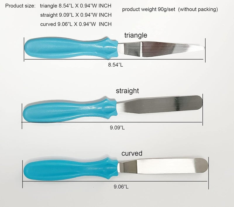 halteoly Icing Spatula,Offset Spatula Small Baking Spatulas Set with Straight4-5/8",Offset 4-1/2",Tapered 4-1/8" Stainless Steel Blade,Angled Cake Decorating Frosting Spatulas Set of 3(Blue) - Image 4