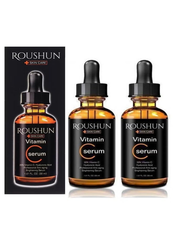 ROUSHUN 2Pcs Vitamin C Serum for Face and Neck (2x30ml) Skincare Vitamin C Facial Serum Anti Aging Brightening Serum with Hyaluronic Acid - Image 1