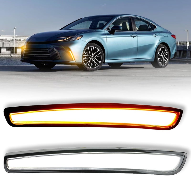 GEEGEETOP Front Fog Light LED Bumper Grille Intake Trim Kit for Toyota Camry 2025 LE XLE - Turn Signal & Daytime Running Light, 2 PCS - Image 1