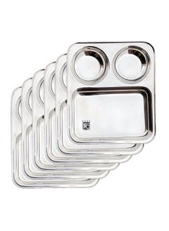 KC KC Stainless Steel Partition Plate 3 in1 | Bhojan Thali | Snacks Plate/Dinner Plate Set of 6  - Image 1