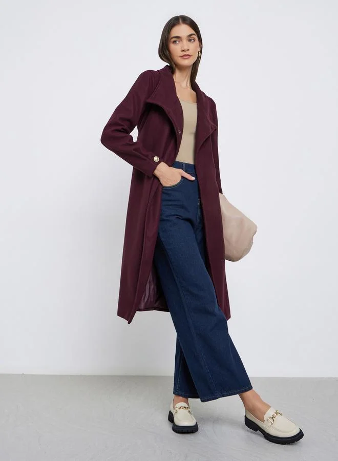 Styli Styli Burgundy Knee-Length Button-Up Coat