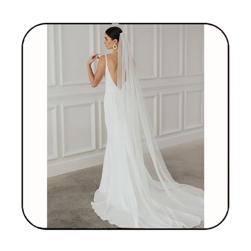Latious 1 Tier Cathedral Bride Wedding Veil White Long Bridal Veil Tulle Veils with Comb for Brides and Women (White) - Image 1