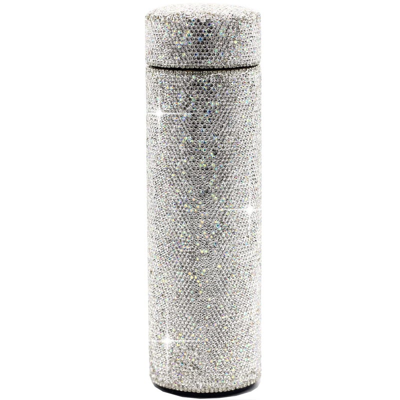 Bestbling Bling Rhinestone Stainless Steel Water Bottle  17oz Vacuum Insulated Diamond Tumbler Gift for Women Girls and Kids  Sparkling Silver Glitter Cup Silver