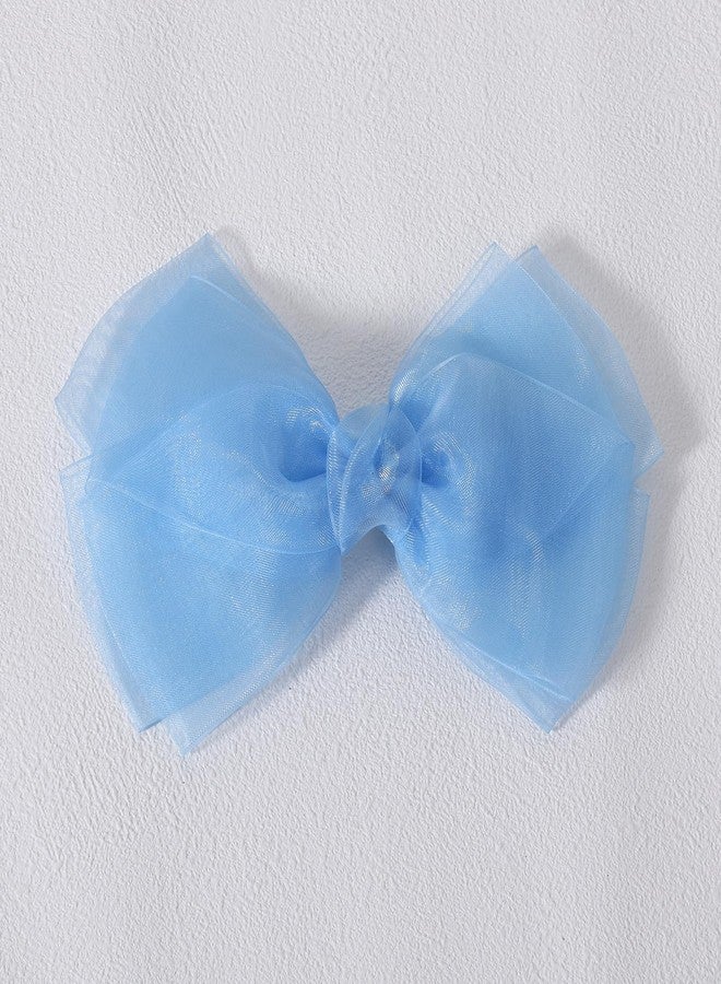 Miroksh أقواس شعر مزدوجة من الأورجانزا الزرقاء الفاتحة بطول 6 إنش مع مشابك تمساح - مجموعة من 2 للاستخدام اليومي، حفلات الزفاف، الحفلات، هدايا للفتيات المراهقات والأطفال الصغار والنساء. - Image 5