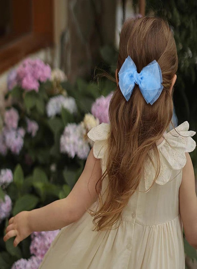 Miroksh أقواس شعر مزدوجة من الأورجانزا الزرقاء الفاتحة بطول 6 إنش مع مشابك تمساح - مجموعة من 2 للاستخدام اليومي، حفلات الزفاف، الحفلات، هدايا للفتيات المراهقات والأطفال الصغار والنساء. - Image 4