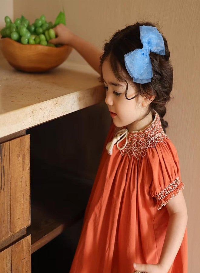 Miroksh أقواس شعر مزدوجة من الأورجانزا الزرقاء الفاتحة بطول 6 إنش مع مشابك تمساح - مجموعة من 2 للاستخدام اليومي، حفلات الزفاف، الحفلات، هدايا للفتيات المراهقات والأطفال الصغار والنساء. - Image 3