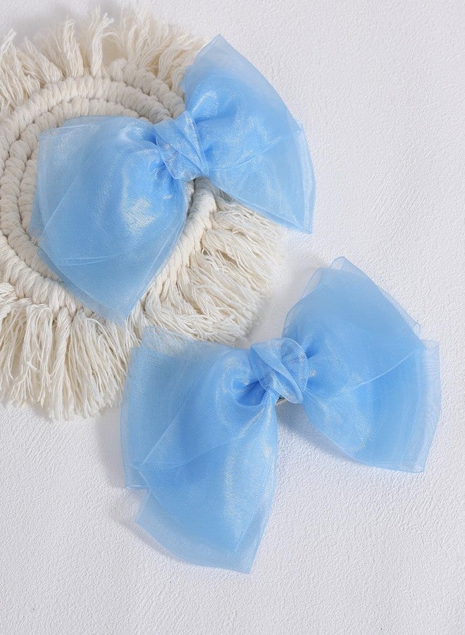 Miroksh أقواس شعر مزدوجة من الأورجانزا الزرقاء الفاتحة بطول 6 إنش مع مشابك تمساح - مجموعة من 2 للاستخدام اليومي، حفلات الزفاف، الحفلات، هدايا للفتيات المراهقات والأطفال الصغار والنساء. - Image 1