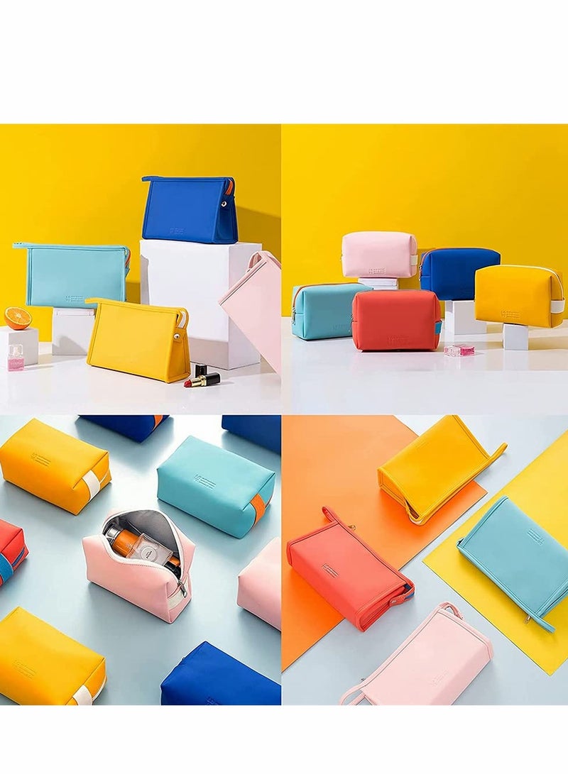 Pink Portable Cosmetic Bag Set 2Pcs Waterproof Zipper Pouch Travel Toiletries Organizer for Women and Girls PU Leather Small Accessory Case - Image 5