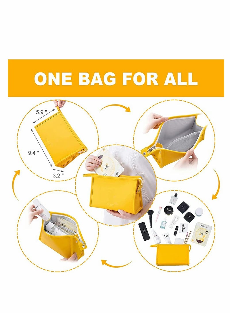 Pink Portable Cosmetic Bag Set 2Pcs Waterproof Zipper Pouch Travel Toiletries Organizer for Women and Girls PU Leather Small Accessory Case - Image 4