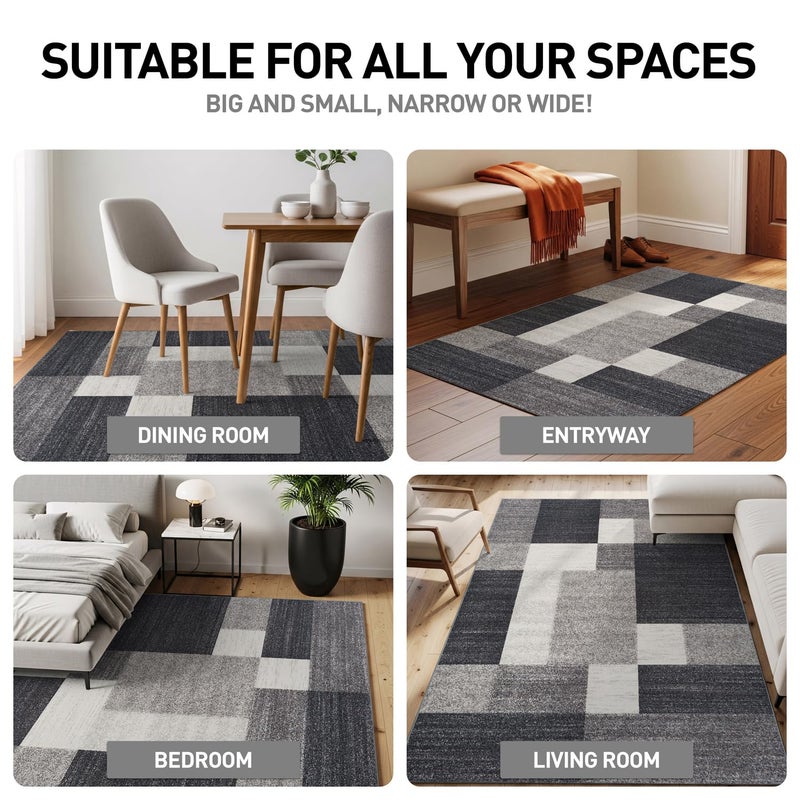 Rugshop Modern Boxes Design Non-Slip (Non-Skid) Area Rug 5 X 7 (5' 3" X 7' 3") Gray - Image 3