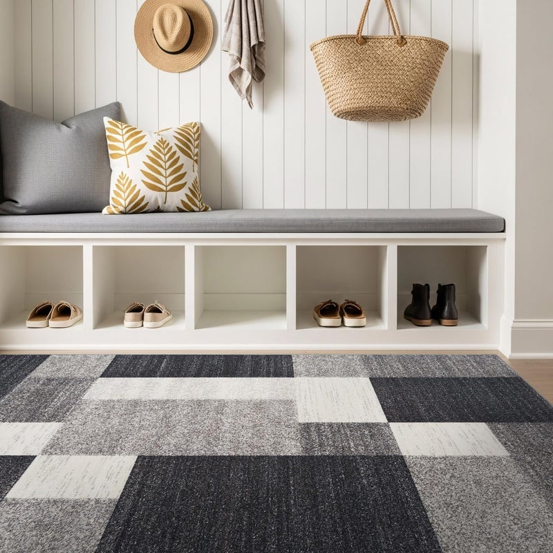 Rugshop Modern Boxes Design Non-Slip (Non-Skid) Area Rug 5 X 7 (5' 3" X 7' 3") Gray - Image 5