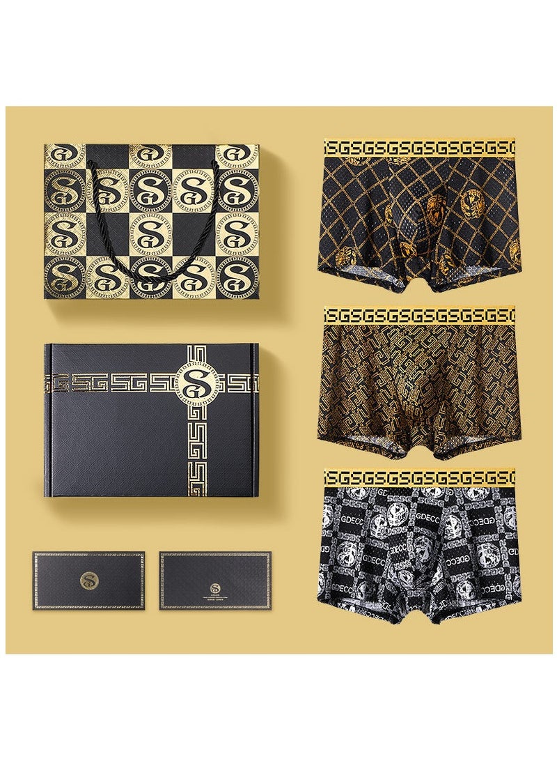 Boxed Men's Fashionable Printed Summer Lightweight Boxed Underwear Set Of 3 Pieces  - Image 1