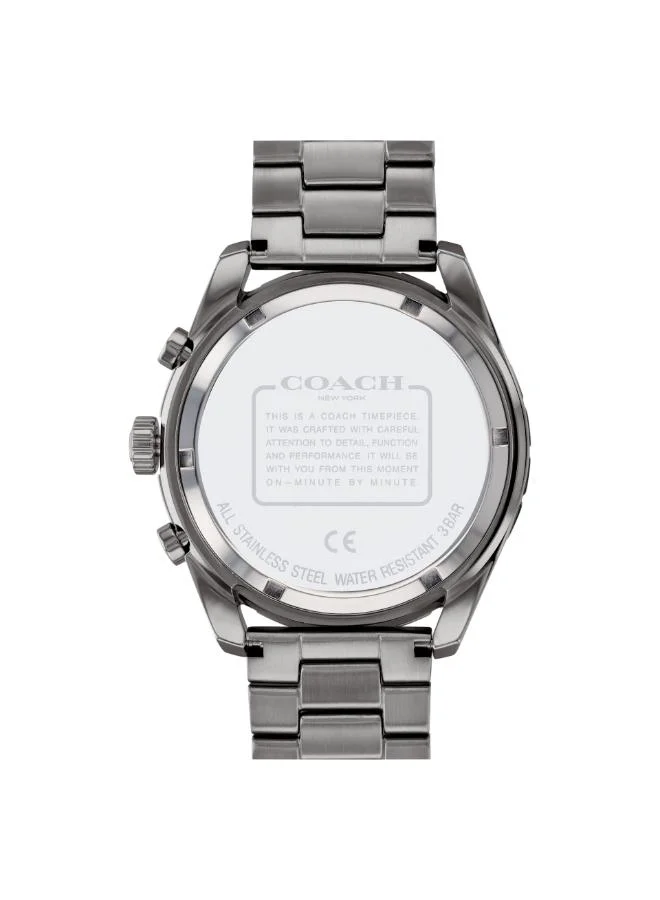 Coach Men's Quartz Chronograph Watch, Blue Dial, Grey Stainless Steel Strap