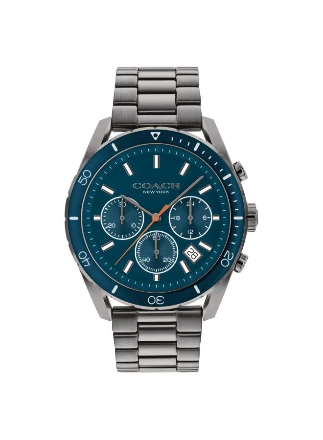 Coach Men's Quartz Chronograph Watch, Blue Dial, Grey Stainless Steel Strap