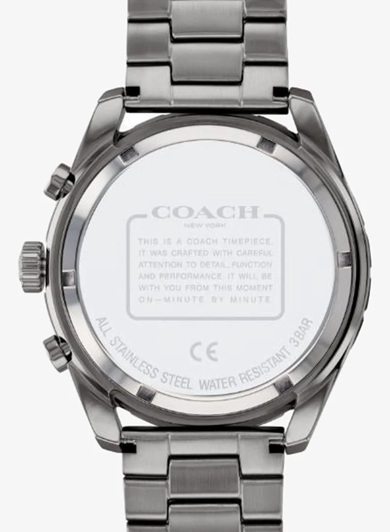Coach Men's Quartz Chronograph Watch, Blue Dial, Grey Stainless Steel Strap