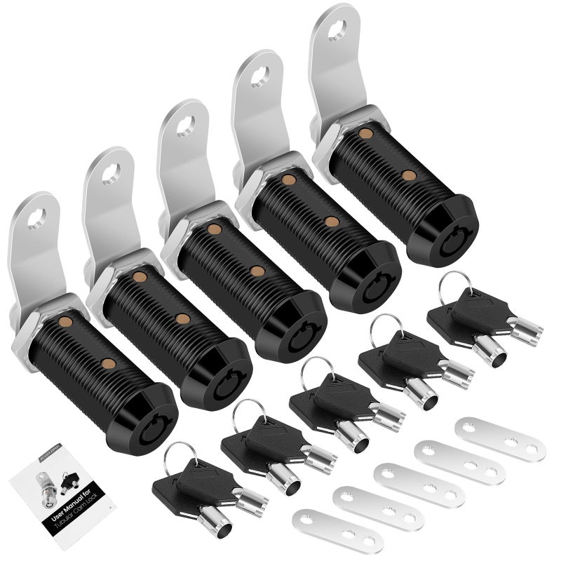 Cylinnda 5 Pack Black Cabinet Lock with Keys 112 RV Storage Locks Keyed Alike RV Locks for Storage Door Camper Toolbox RV Cam Locks with Manual Black 5 Pack 112 Inch - Image 3