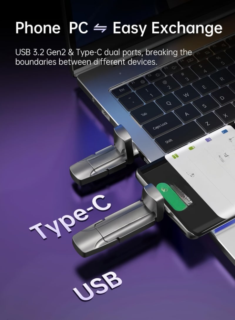 USB C Flash Drive, Portable Dual Interface SSD USB Drive, Thumb Drive With 1000mbs Read Write Speed, High Quality Metal Case Data Storage Memory Stick For Phone Laptop Computer, (1pc, 256GB) - Image 2