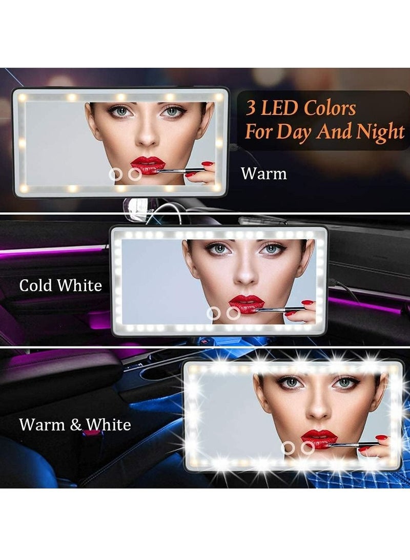 Arabest Car Visor Vanity Mirror With Led Lights, Car Mirror Light Rechargeable Makeup Mirror With 3 Light Modes, Car Visor Mirror, Car Vanity Mirror For Car Truck SUV, White - Image 2