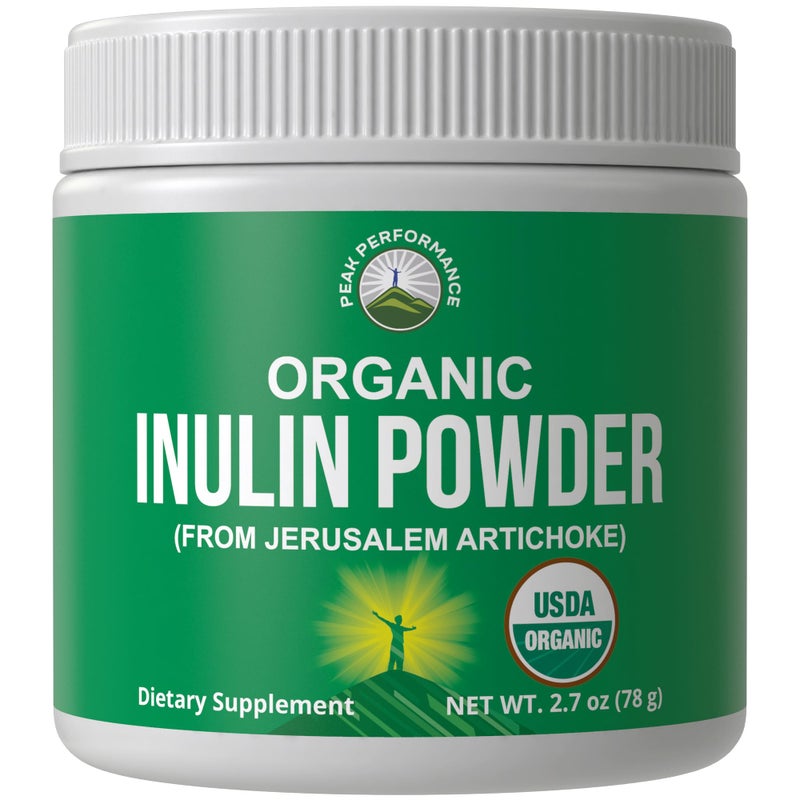 Peak Performance Organic Inulin Powder Natural Prebiotic Fiber for Gut Health USDA Organic Raw Plant Based Vegan Prebiotics FOS Supplement from Jerusalem Artichoke HSA FSA Eligible Vitamins Only List Approved