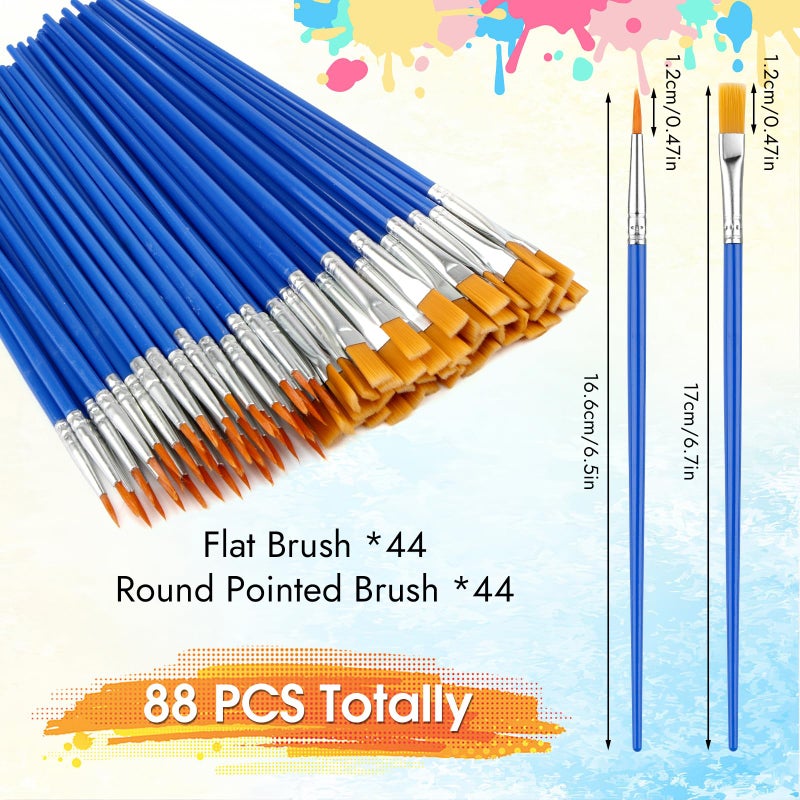 MOWPOG Small Paint Brushes Bulk, 88 pcs Nylon Hair Brushes, Flat Tip Round Acrylic Paint Brushes, Paint Brush Set, Artist Paintbrushes for Kids Adult Acrylic Oil Watercolor Canvas Face Nail Art Painting - Image 2