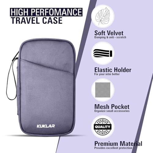 KUKLAR Travel Organizer Pouch Premium Zippered Case with Wrist Strap, Multi Pocket Storage Bag for Passport Documents, Cables Gadgets & Accessories Lightweight Durable & Portable(Grey) - Image 4