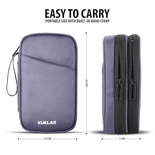 KUKLAR Travel Organizer Pouch Premium Zippered Case with Wrist Strap, Multi Pocket Storage Bag for Passport Documents, Cables Gadgets & Accessories Lightweight Durable & Portable(Grey) - Image 3
